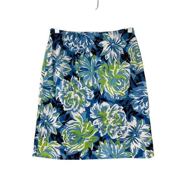 Grace Elements Skirt 2P Petite Blue Green Floral Cotton Blend Bow Pockets Used - Picture 13 of 13